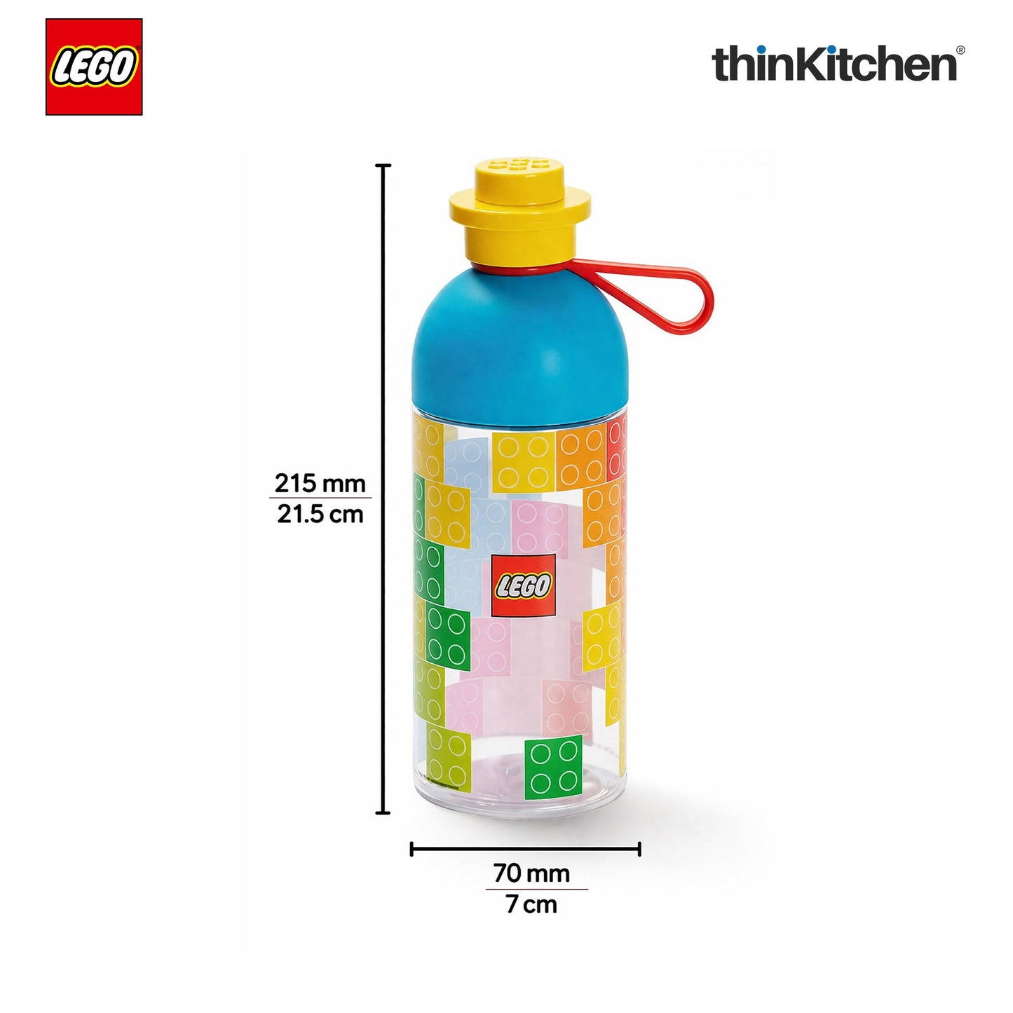 LEGO Transparent Kids Drinking Water Bottle 500ml with Twist Cap Lid & Carry Loop | BPA Free School Bottle for Boys & Girls
