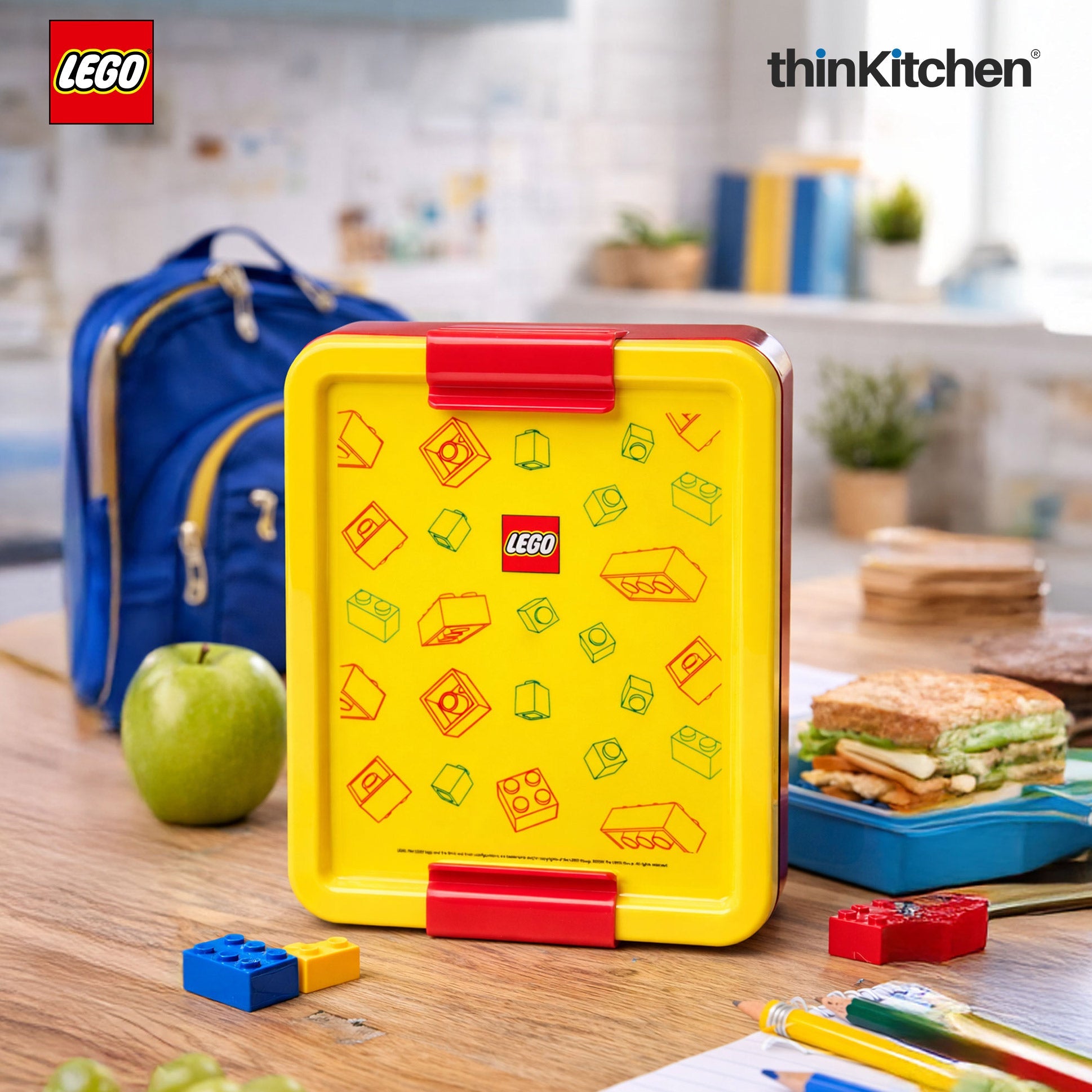 LEGO Brick Art Line Series Kids Lunch Box with Divider 1.7L (Red & Yellow)  | BPA Free Kids Lunch Box for School, Snack Box, Travel Lunchbox for Kids & Adults - 4