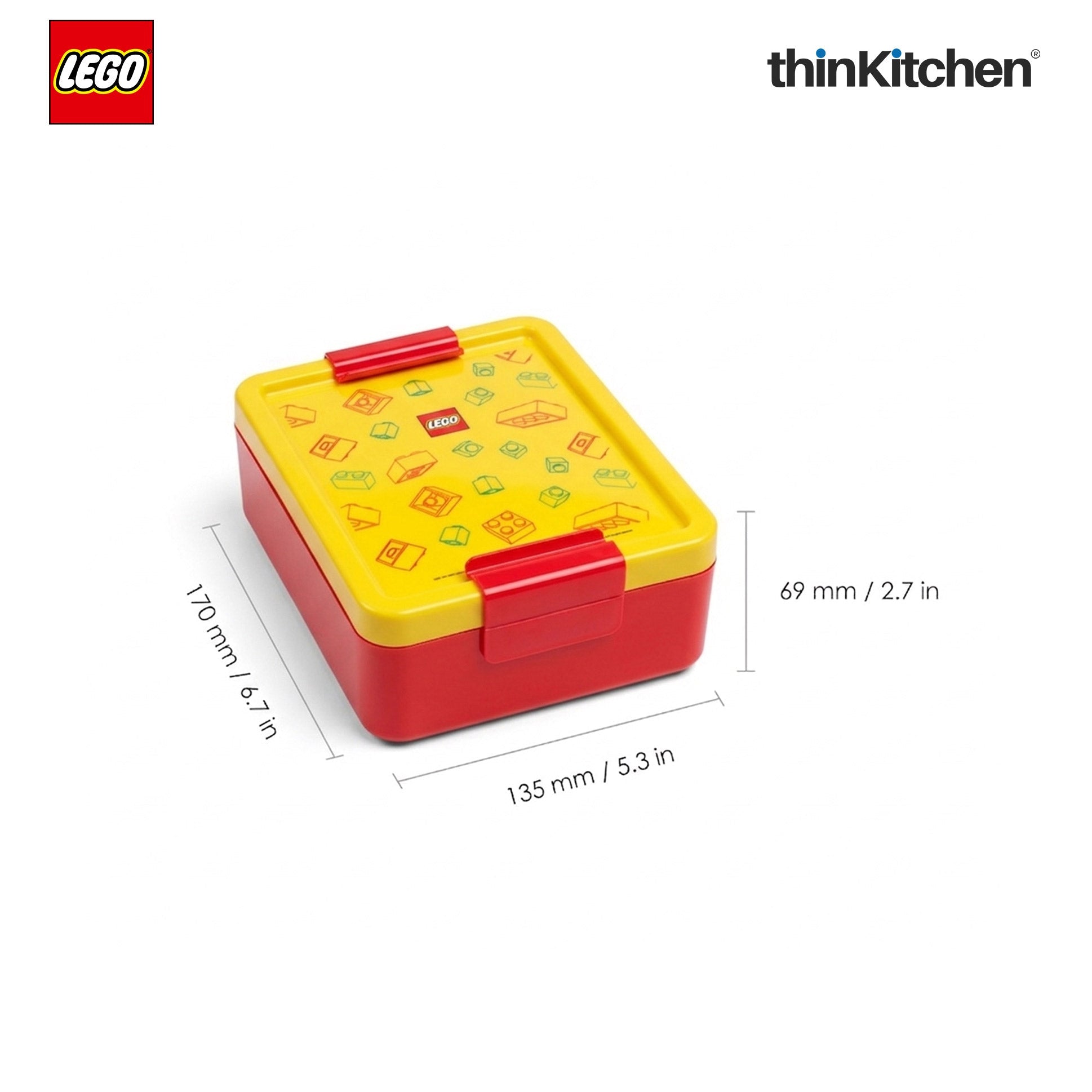 LEGO Brick Art Line Series Kids Lunch Box with Divider 1.7L (Red & Yellow)  | BPA Free Kids Lunch Box for School, Snack Box, Travel Lunchbox for Kids & Adults - 2