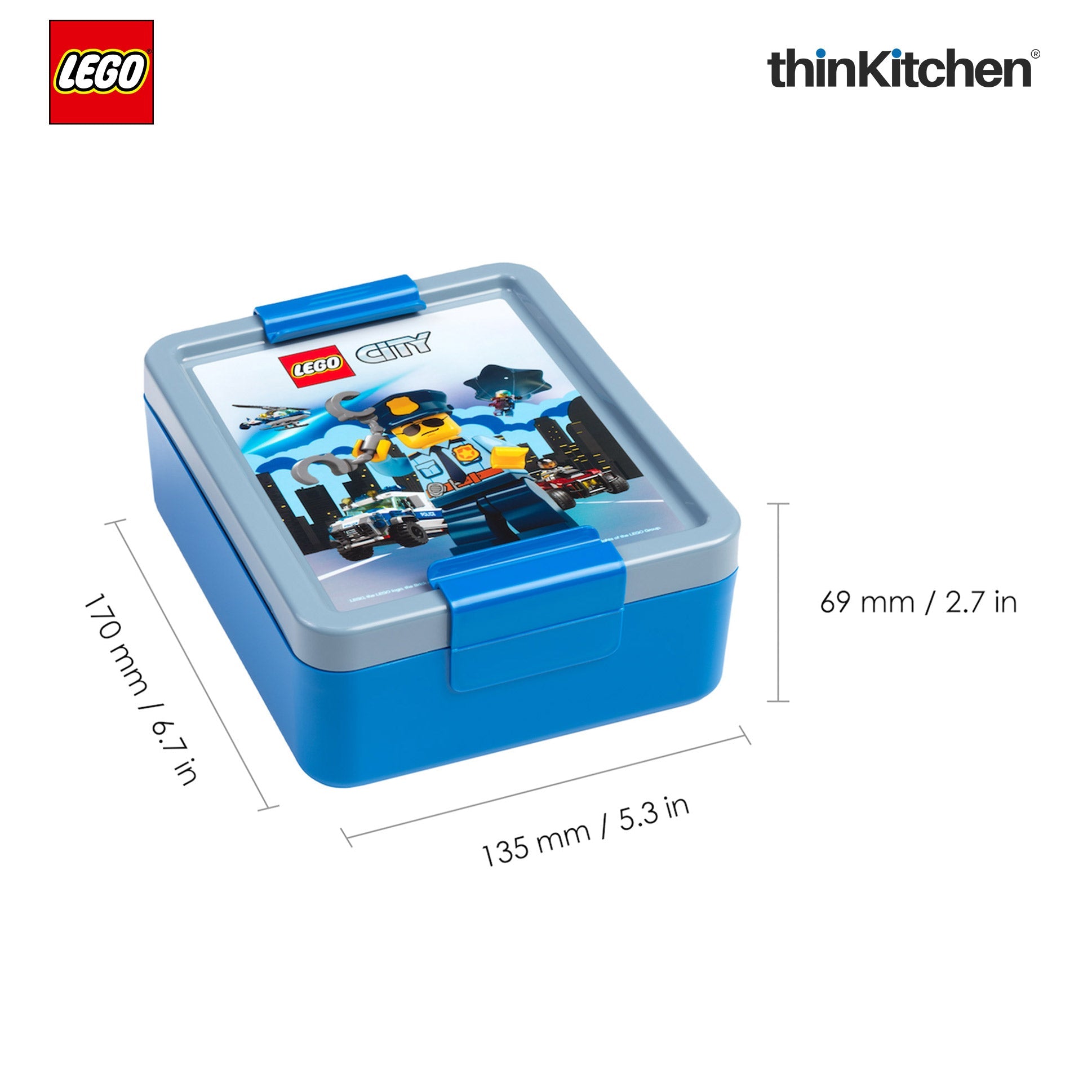 LEGO City Series Kids Lunch Box with Divider 1.7L (Blue & Grey) |BPA Free, Lunch Box for School, Snack Box, Travel Lunch Box - 2