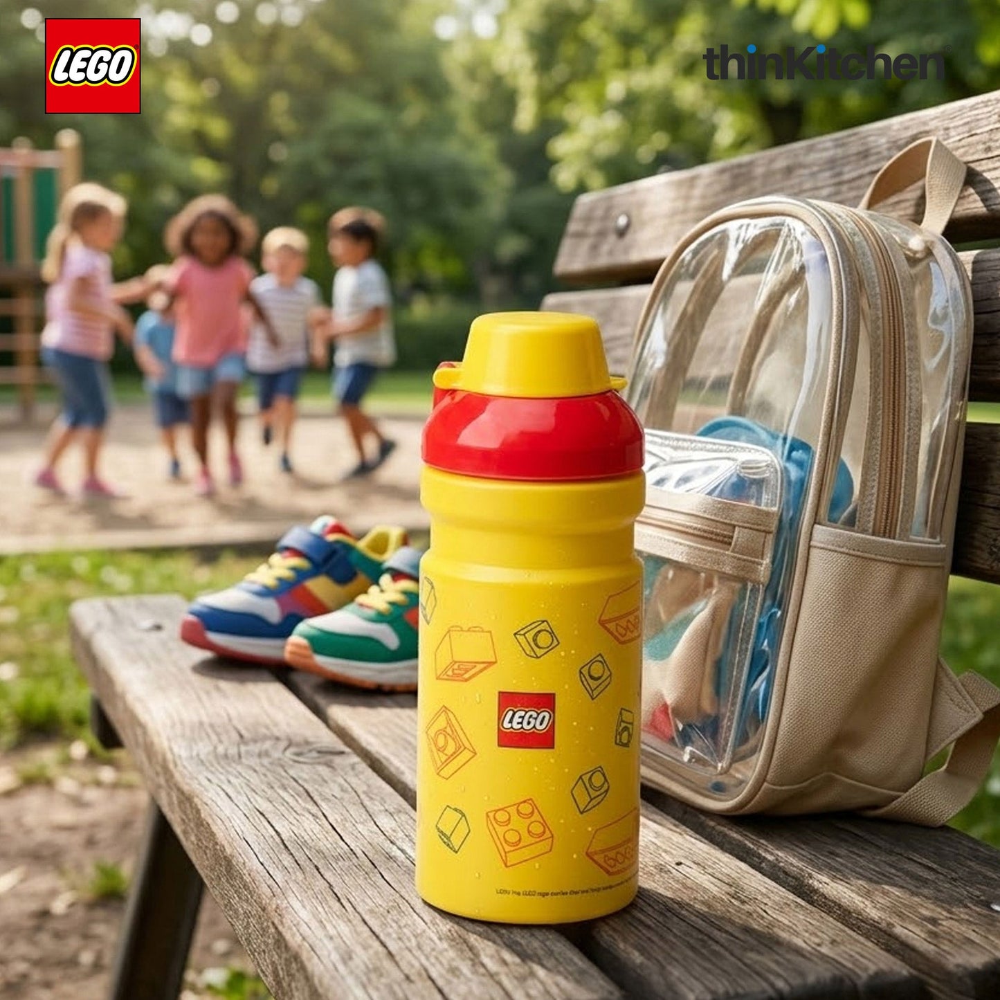 LEGO Brick Art Line Series Kids Water Bottle 390ml with Flip Top Covered Spout | BPA Free, Leak Resistant Small School Bottle