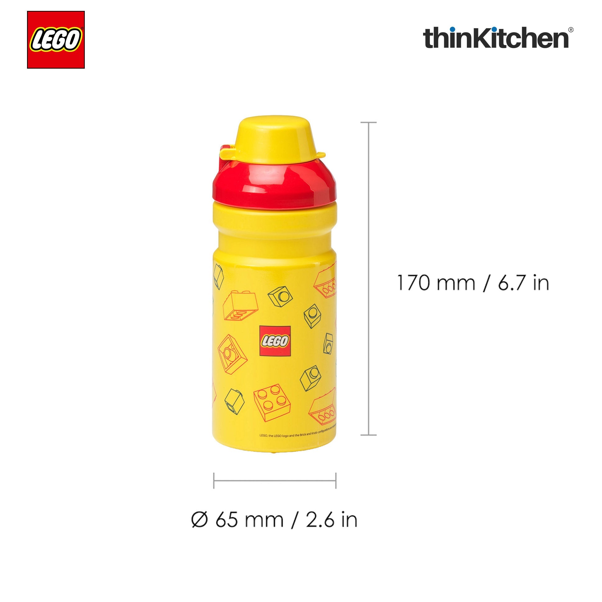 LEGO Brick Art Line Series Kids Water Bottle 390ml with Flip Top Covered Spout | BPA Free, Leak Resistant Small School Bottle - 2