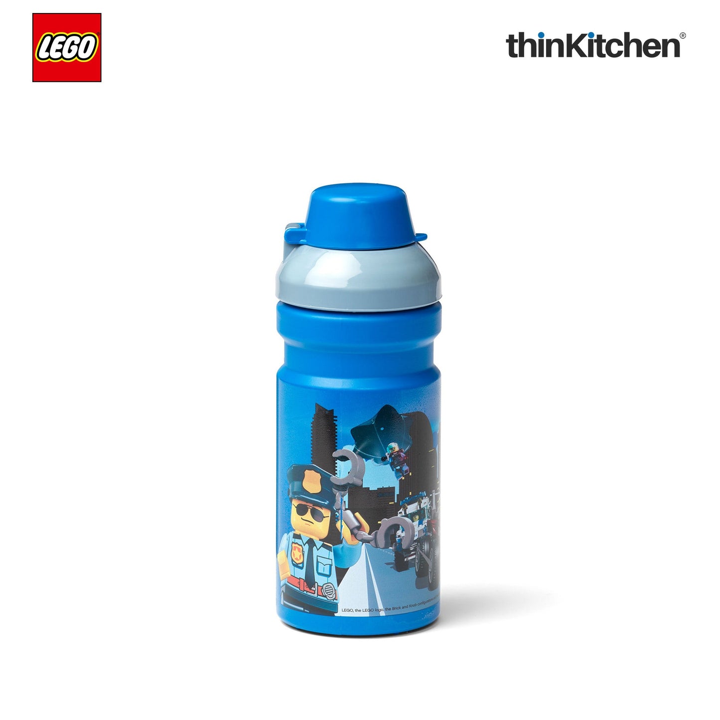 LEGO City Series Kids Water Bottle 390ml with Flip Top Covered Spout | BPA Free, Leak Resistant Small School Bottle