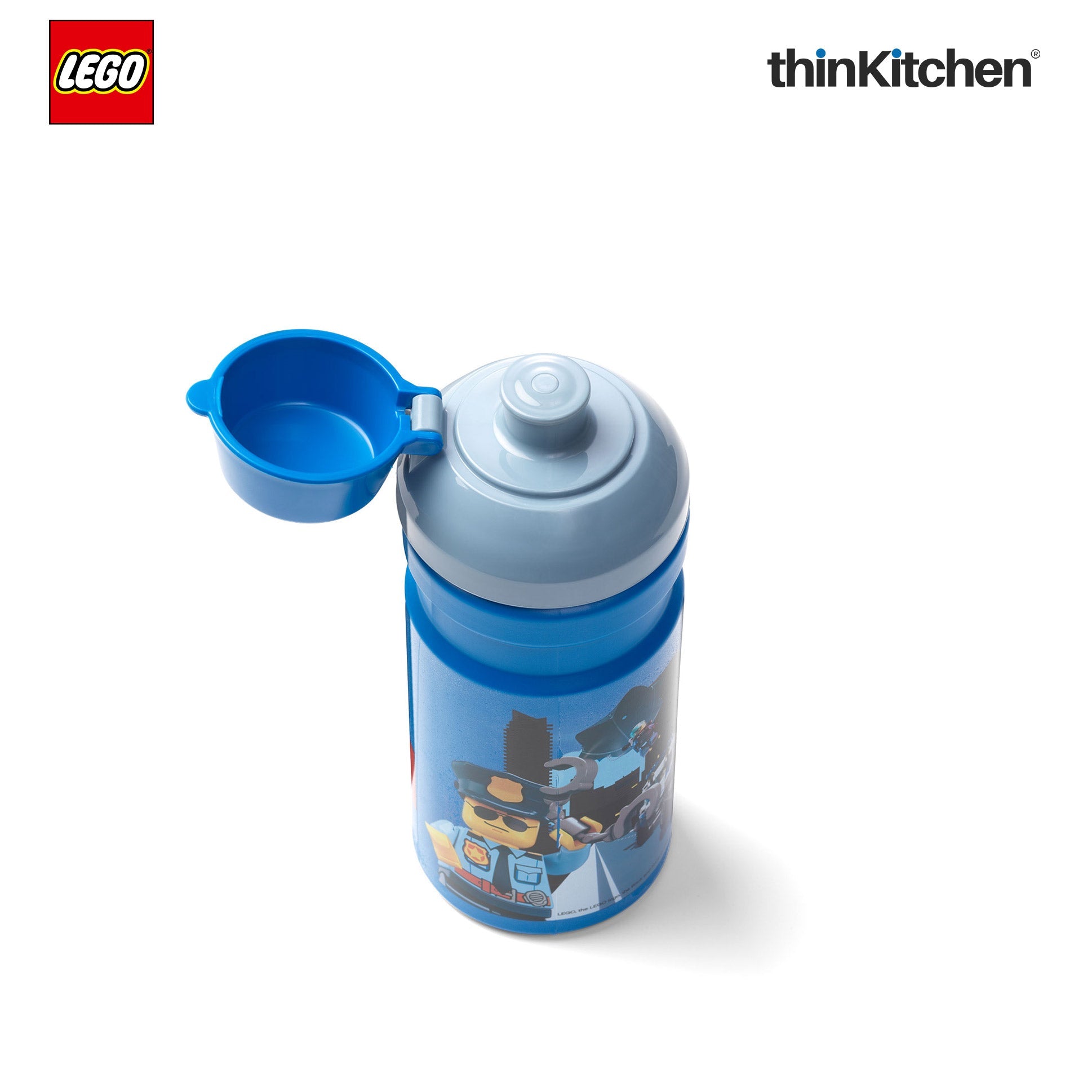 LEGO City Series Kids Water Bottle 390ml with Flip Top Covered Spout | BPA Free, Leak Resistant Small School Bottle - 3