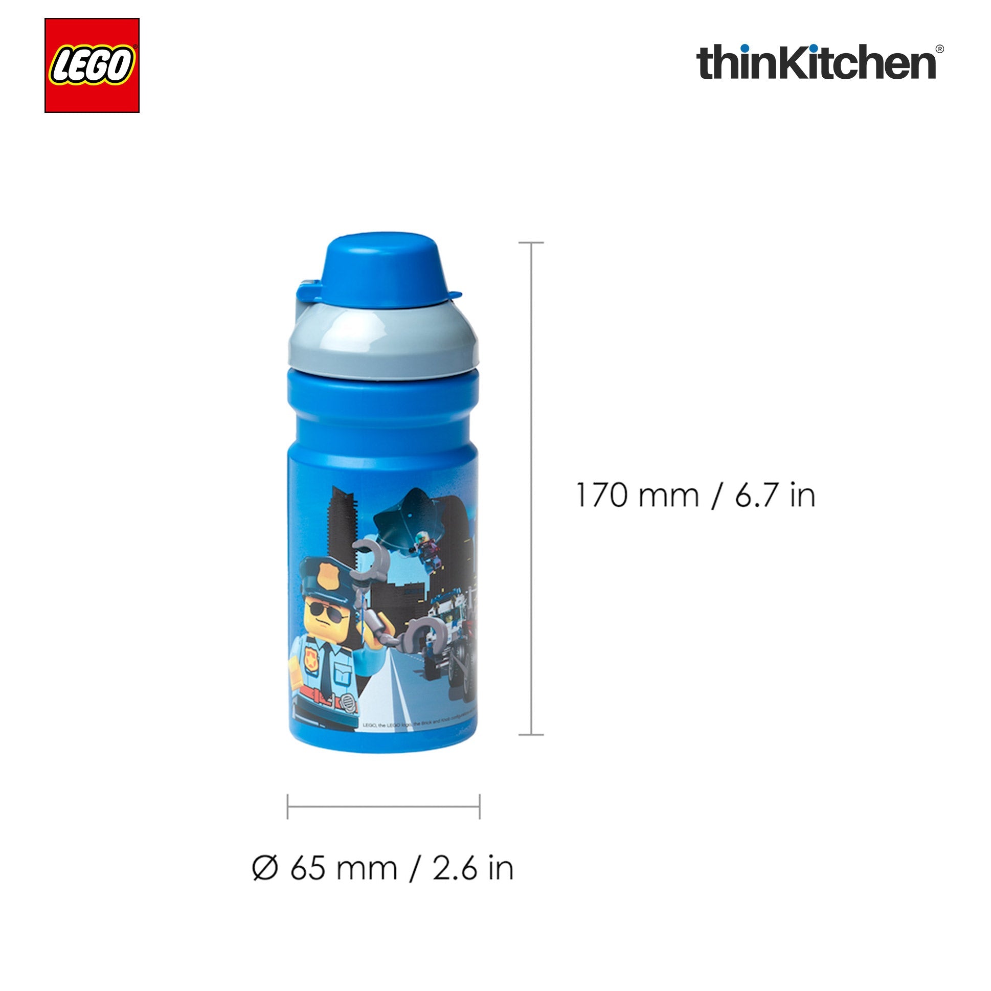 LEGO City Series Kids Water Bottle 390ml with Flip Top Covered Spout | BPA Free, Leak Resistant Small School Bottle - 2