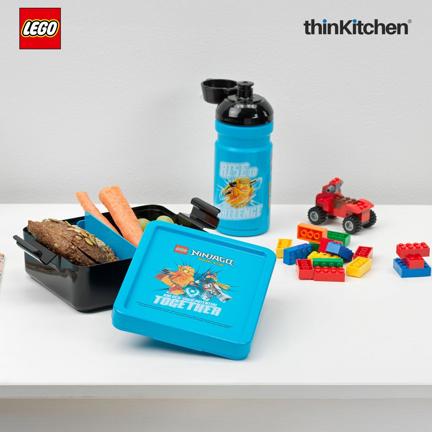 LEGO  Ninjago Series School Lunch Set with 390ml Water Bottle & 1.7L Lunch Box for Kids | BPA Free, Travel Lunch Set for Kids & Adults