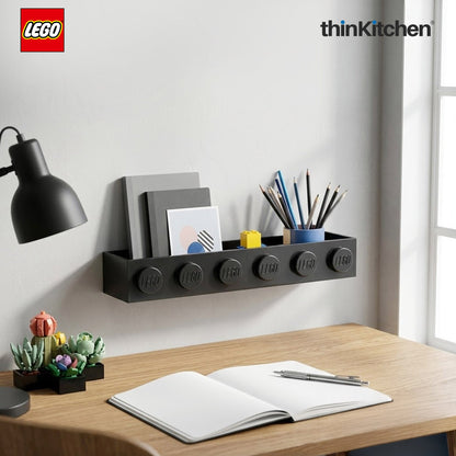 LEGO Wall Mounted Book Rack, Black, 19 Inches | Decorative Book Shelf for Books and Toys