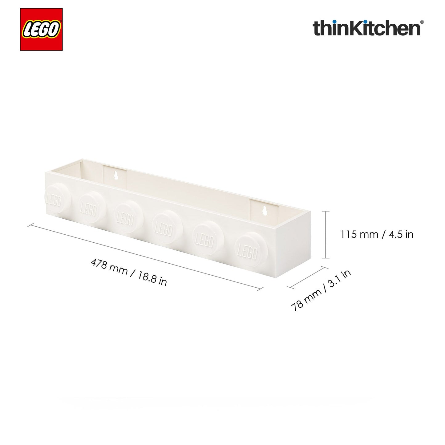 LEGO Wall Mounted Book Rack White, 19 Inches | Decorative Book Shelf for Books and Toys