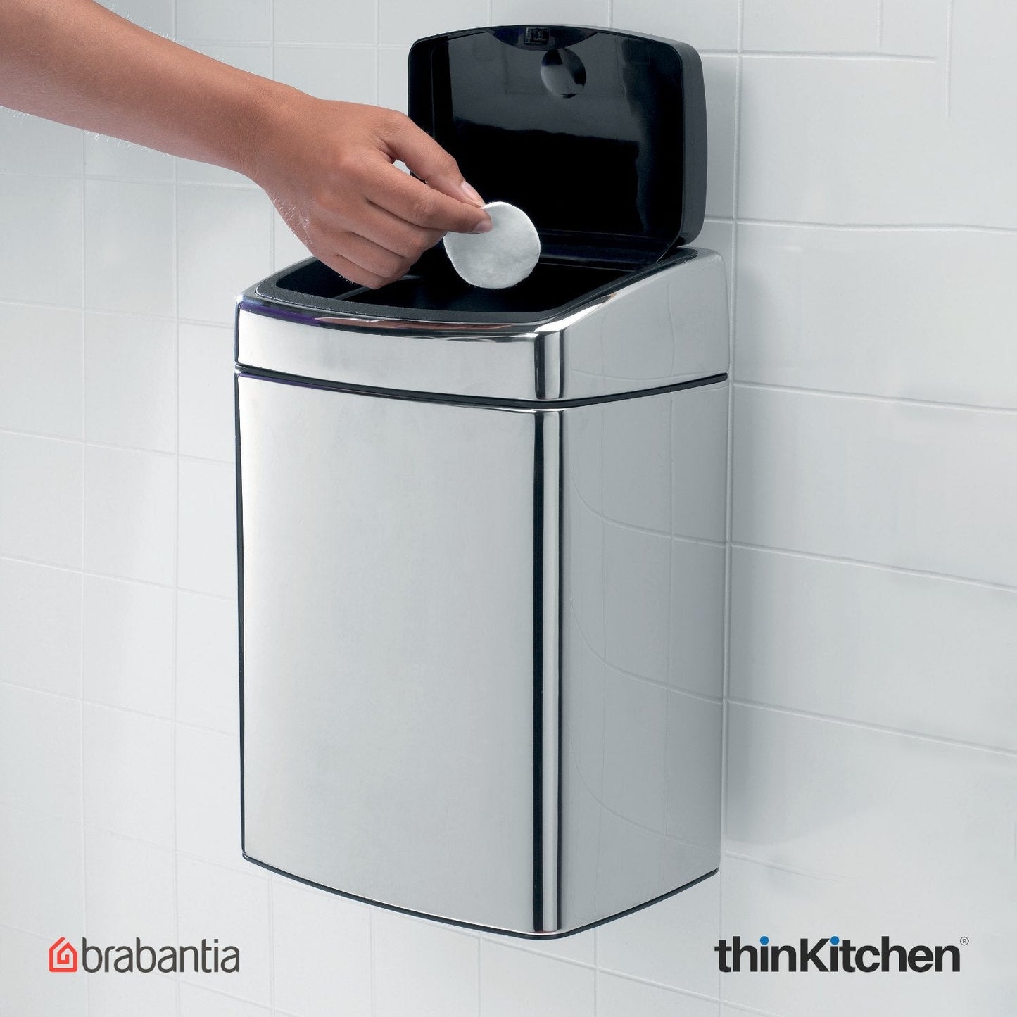 Brabantia, Touch Bins, Dustbin, Touch Bin, 10 Litre, Rectangular, Plastic Bucket, Brilliant Steel