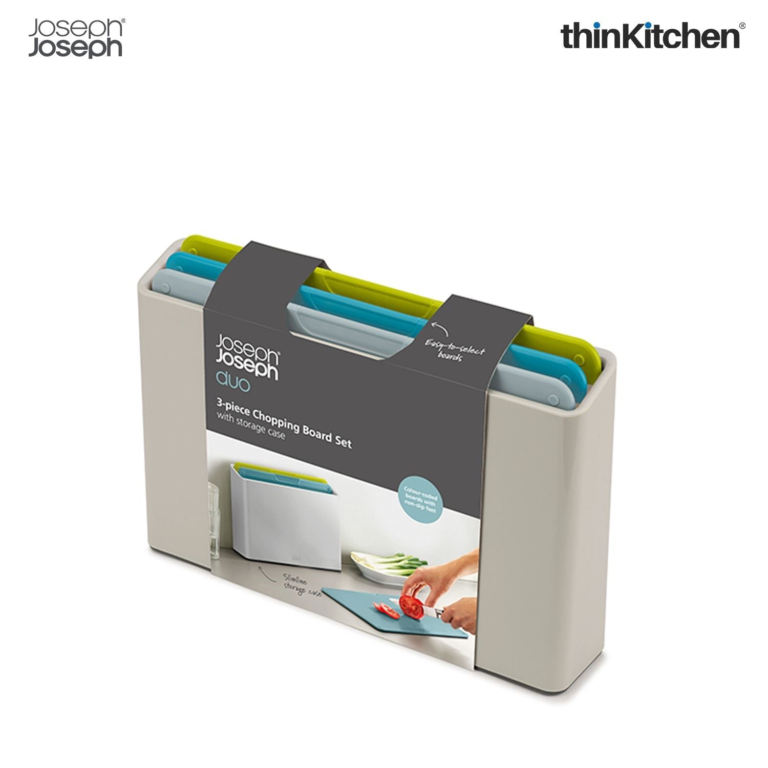 Joseph Joseph Duo 3-Piece Chopping Board Set with Storage Case | Colour-Coded Cutting Board Set for Kitchen – Grey - 10
