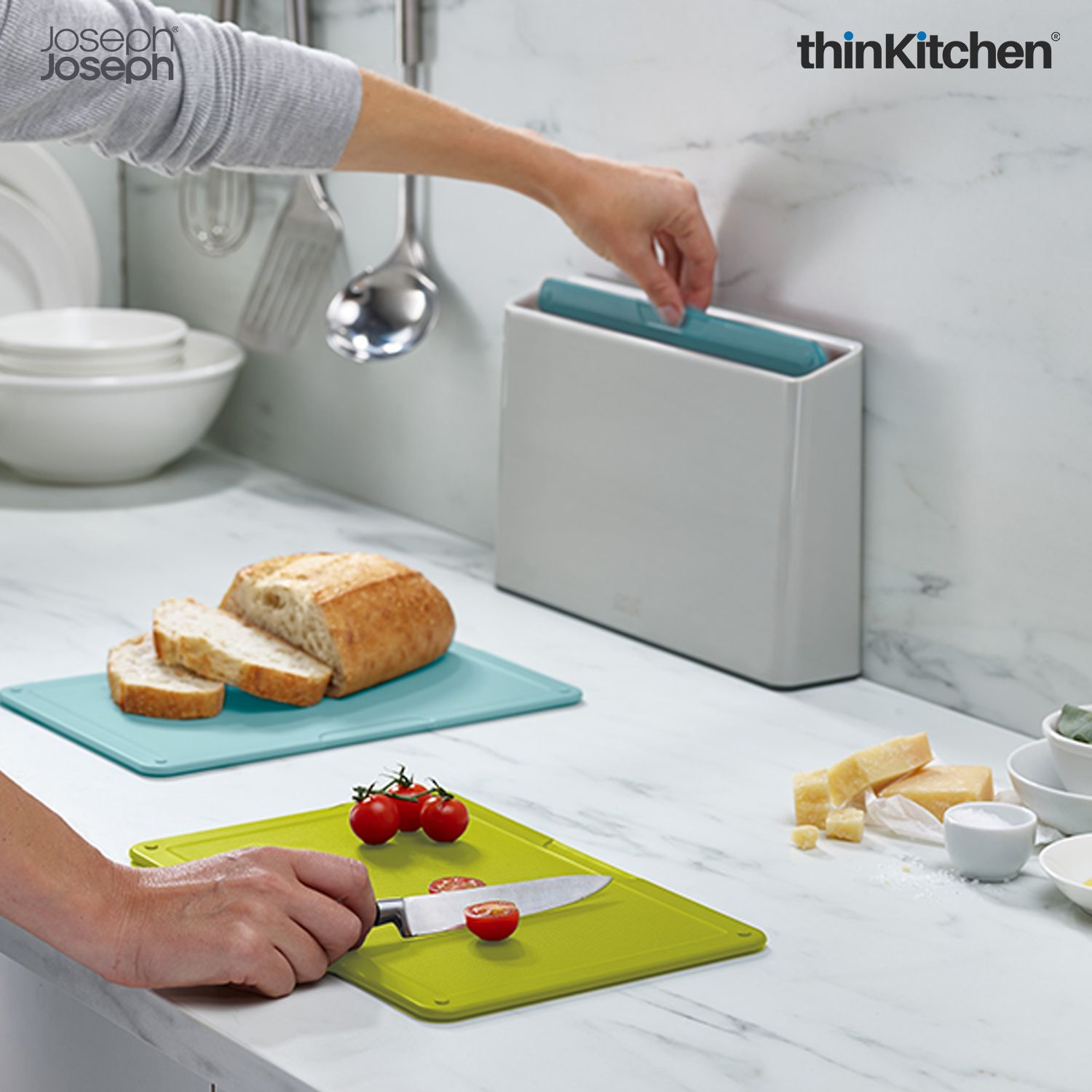 Joseph Joseph Duo 3-Piece Chopping Board Set with Storage Case | Colour-Coded Cutting Board Set for Kitchen – Grey - 3