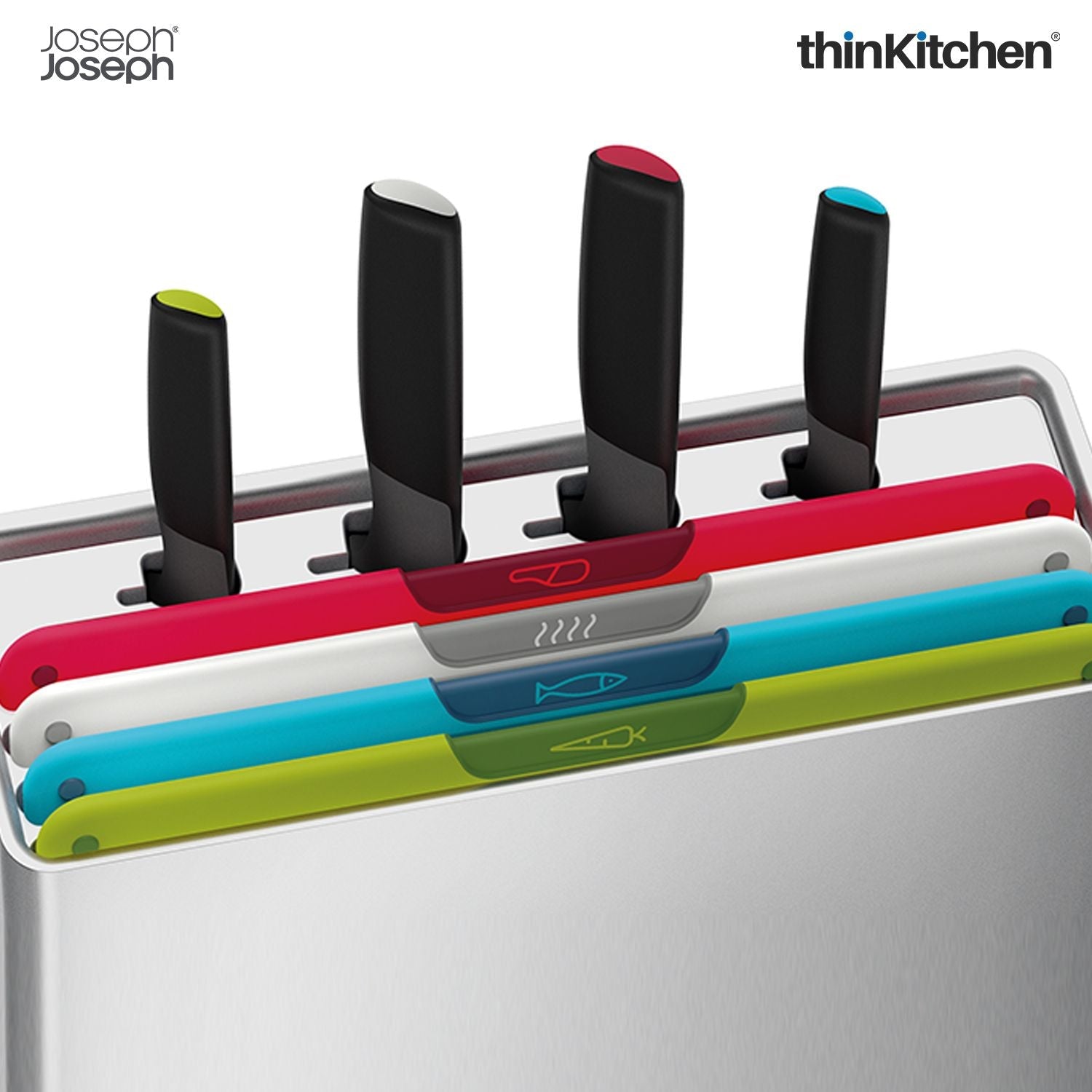 Joseph Joseph Folio Icon Plus 8-Piece Knife & Chopping Board Set | Stylish Chopping Board and Knife Set for Hygienic, Organised Prep - 2