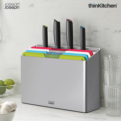 Joseph Joseph Folio Icon Plus 8-Piece Knife & Chopping Board Set | Stylish Chopping Board and Knife Set for Hygienic, Organised Prep