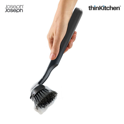Joseph Joseph SinkTech Dish Brush and Sponge Set with Large Stainless-Steel Storage Stand, Durable Bristles, Replaceable Heads