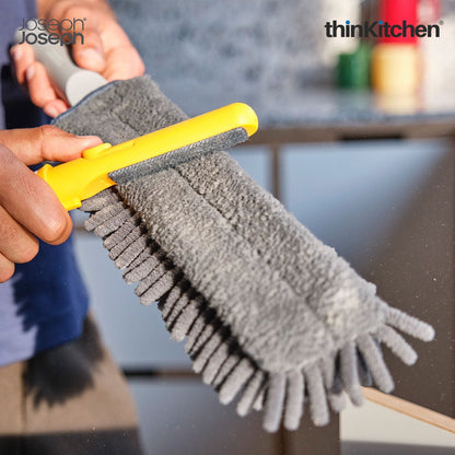Joseph Joseph CleanTech 3-in-1 Duster with Storage Sheath and Duster Head Cleaning Tool, Light Stone