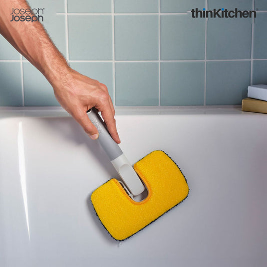 Joseph Joseph Premium CleanTech 6-Piece Cleaning Set with Extension Handle, Includes: Glass Cleaner w/Squeegee, Tile Scrubber, Grout Brush, Surface Cleaner and Duster with Telescopic Pole