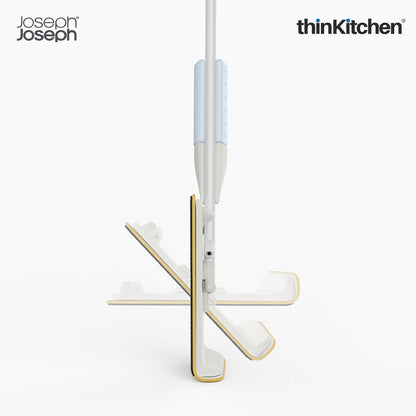 Joseph Joseph CleanTech 2-in-1 Spray Mop with Washable Microfibre Cleaning Pad, Spot-Cleaning Scrubber, Easy-Pull Trigger, Refillable Bottle, Light Stone