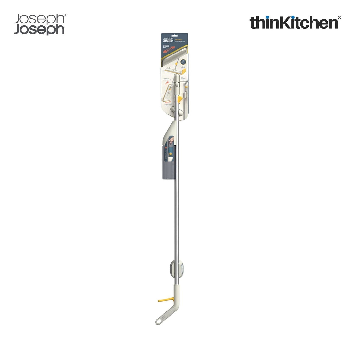 Joseph Joseph CleanTech 2-in-1 Spray Mop with Washable Microfibre Cleaning Pad, Spot-Cleaning Scrubber, Easy-Pull Trigger, Refillable Bottle, Light Stone