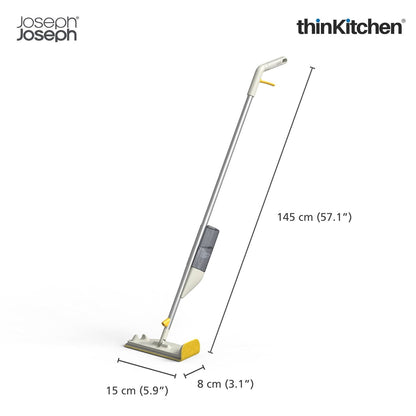 Joseph Joseph CleanTech 2-in-1 Spray Mop with Washable Microfibre Cleaning Pad, Spot-Cleaning Scrubber, Easy-Pull Trigger, Refillable Bottle, Light Stone