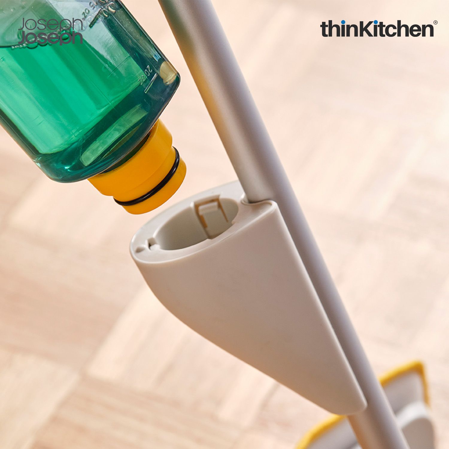Joseph Joseph CleanTech 2-in-1 Spray Mop with Washable Microfibre Cleaning Pad, Spot-Cleaning Scrubber, Easy-Pull Trigger, Refillable Bottle, Light Stone - 3