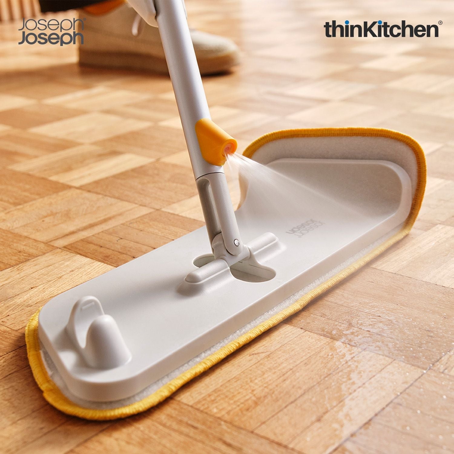 Joseph Joseph CleanTech 2-in-1 Spray Mop with Washable Microfibre Cleaning Pad, Spot-Cleaning Scrubber, Easy-Pull Trigger, Refillable Bottle, Light Stone - 4