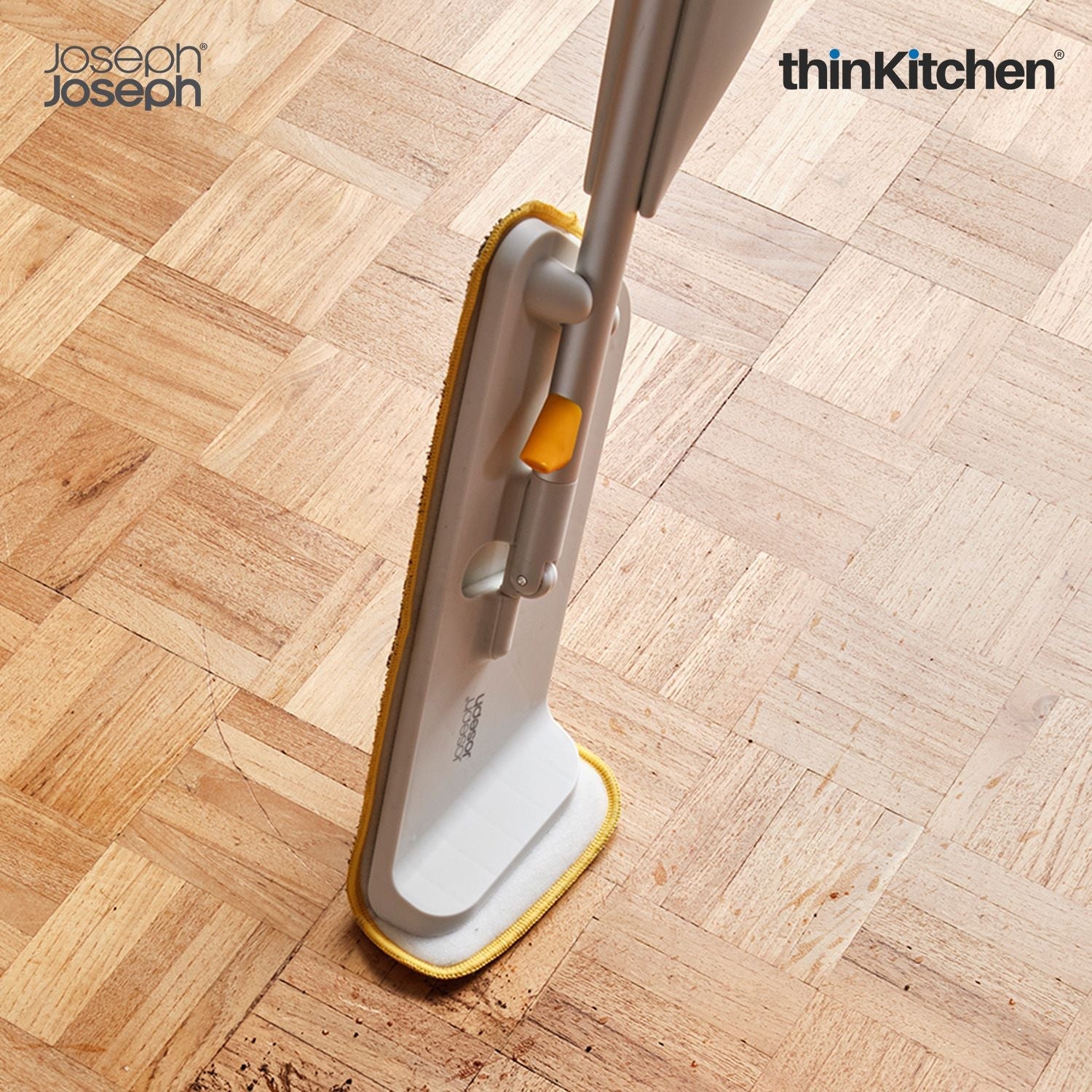 Joseph Joseph CleanTech 2-in-1 Spray Mop with Washable Microfibre Cleaning Pad, Spot-Cleaning Scrubber, Easy-Pull Trigger, Refillable Bottle, Light Stone - 5