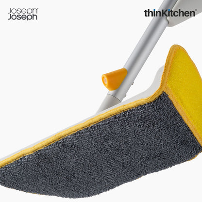 Joseph Joseph CleanTech 2-in-1 Spray Mop with Washable Microfibre Cleaning Pad, Spot-Cleaning Scrubber, Easy-Pull Trigger, Refillable Bottle, Light Stone