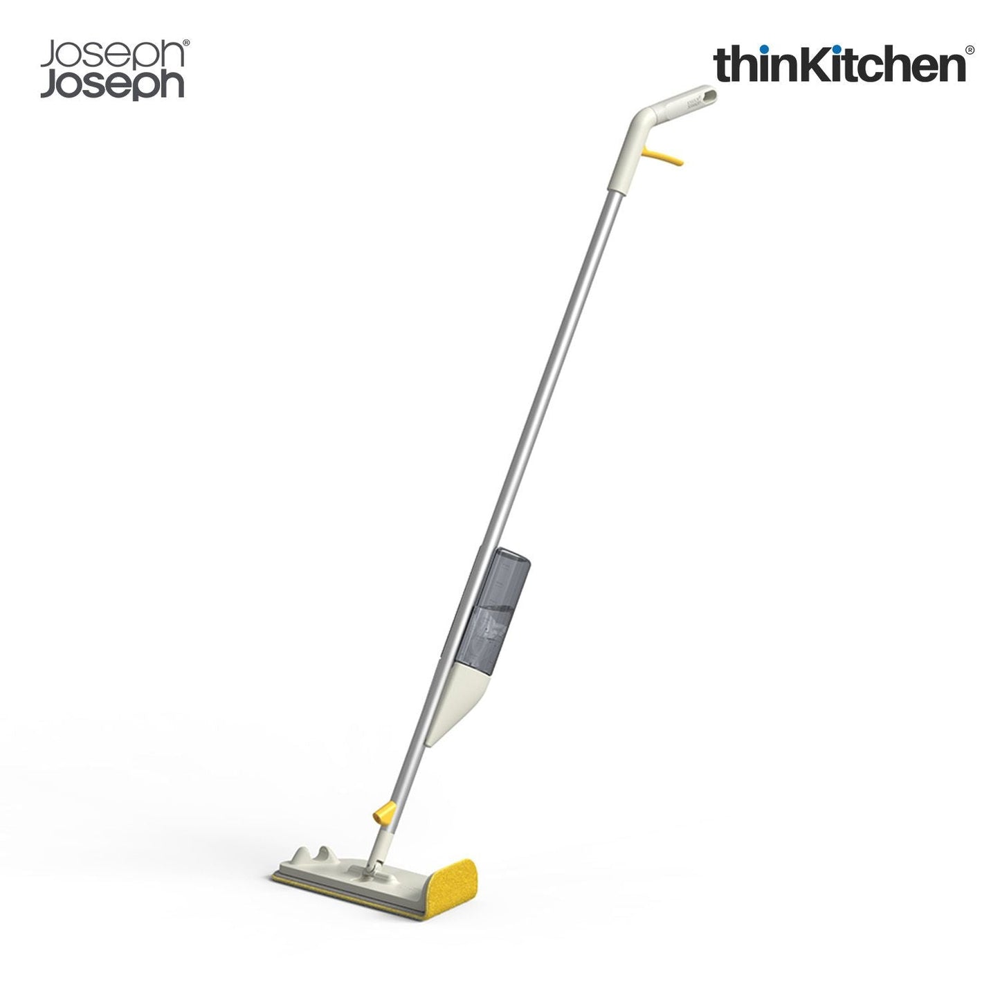 Joseph Joseph CleanTech 2-in-1 Spray Mop with Washable Microfibre Cleaning Pad, Spot-Cleaning Scrubber, Easy-Pull Trigger, Refillable Bottle, Light Stone