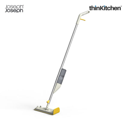 Joseph Joseph CleanTech 2-in-1 Spray Mop with Washable Microfibre Cleaning Pad, Spot-Cleaning Scrubber, Easy-Pull Trigger, Refillable Bottle, Light Stone