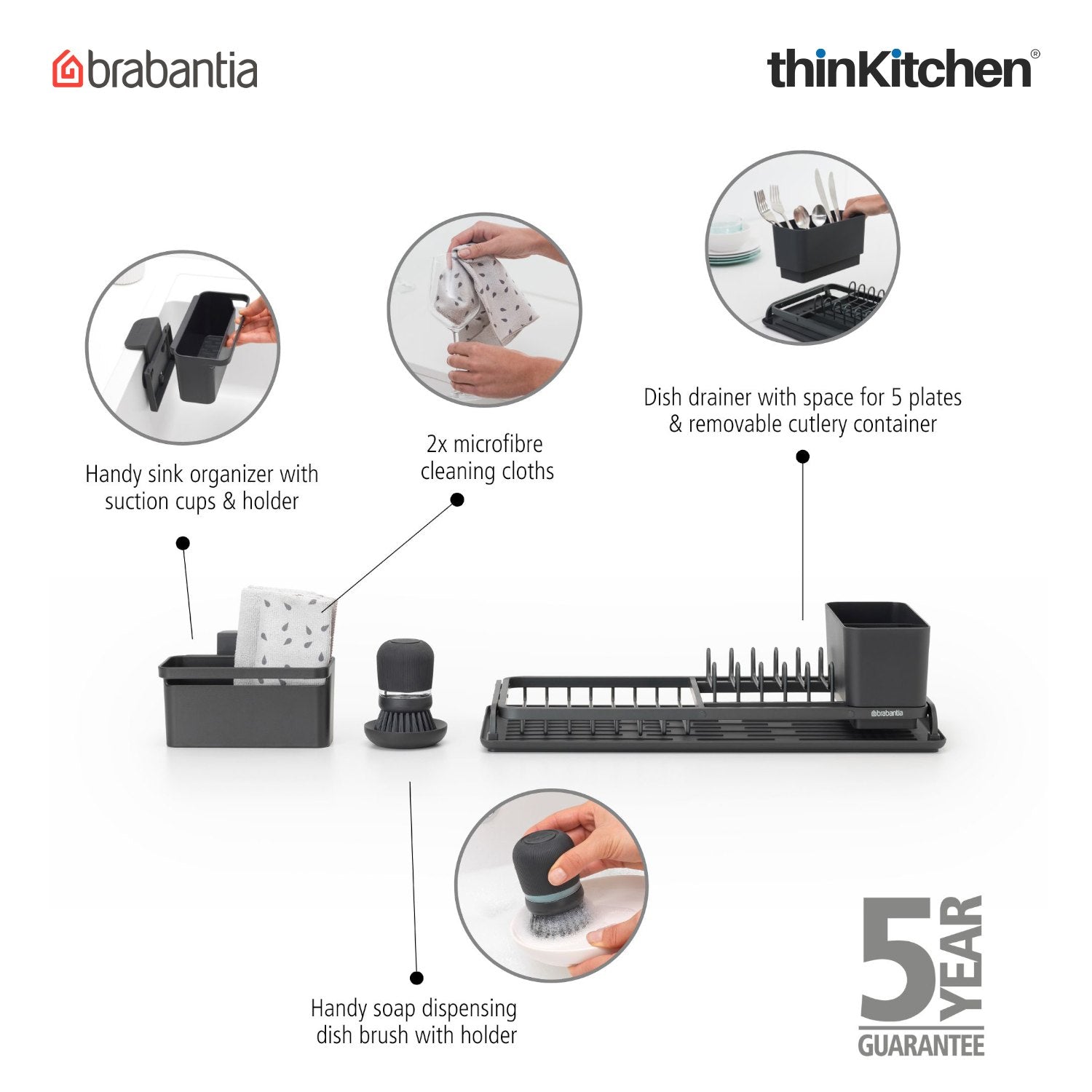 Brabantia Organising Dish Washing And Drying Rack Set 4 Pieces Grey - 4