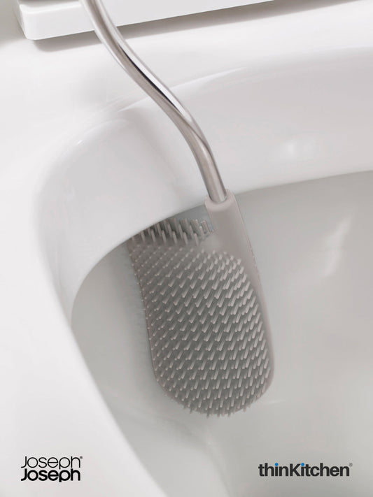 Joseph Joseph Bathroom Flex Plus Toilet Brush with Storage Caddy – Grey, Hygienic Flexible Cleaning