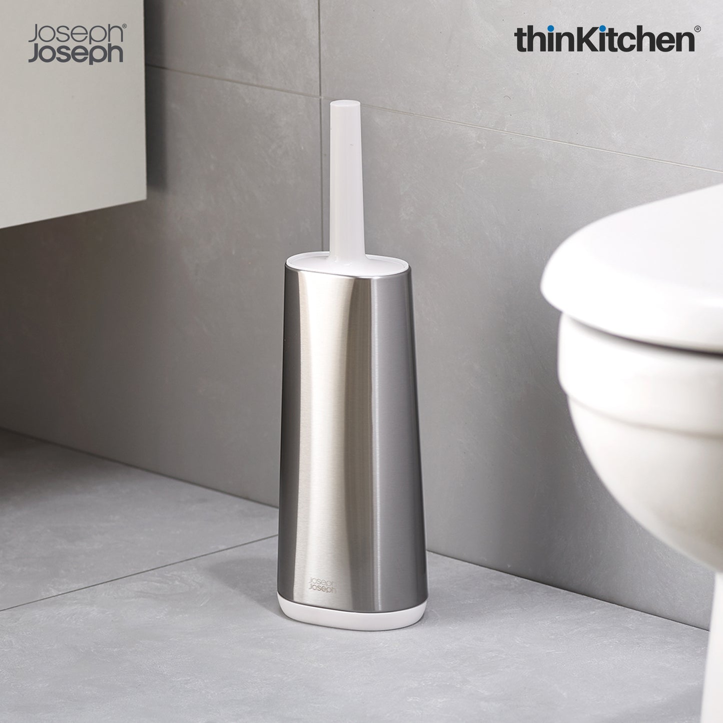 Joseph Joseph Flex™ Steel Toilet Brush with Slimline Stainless Steel Holder – Hygienic, Anti-Clog & Anti-Drip Loo Brush and Holder
