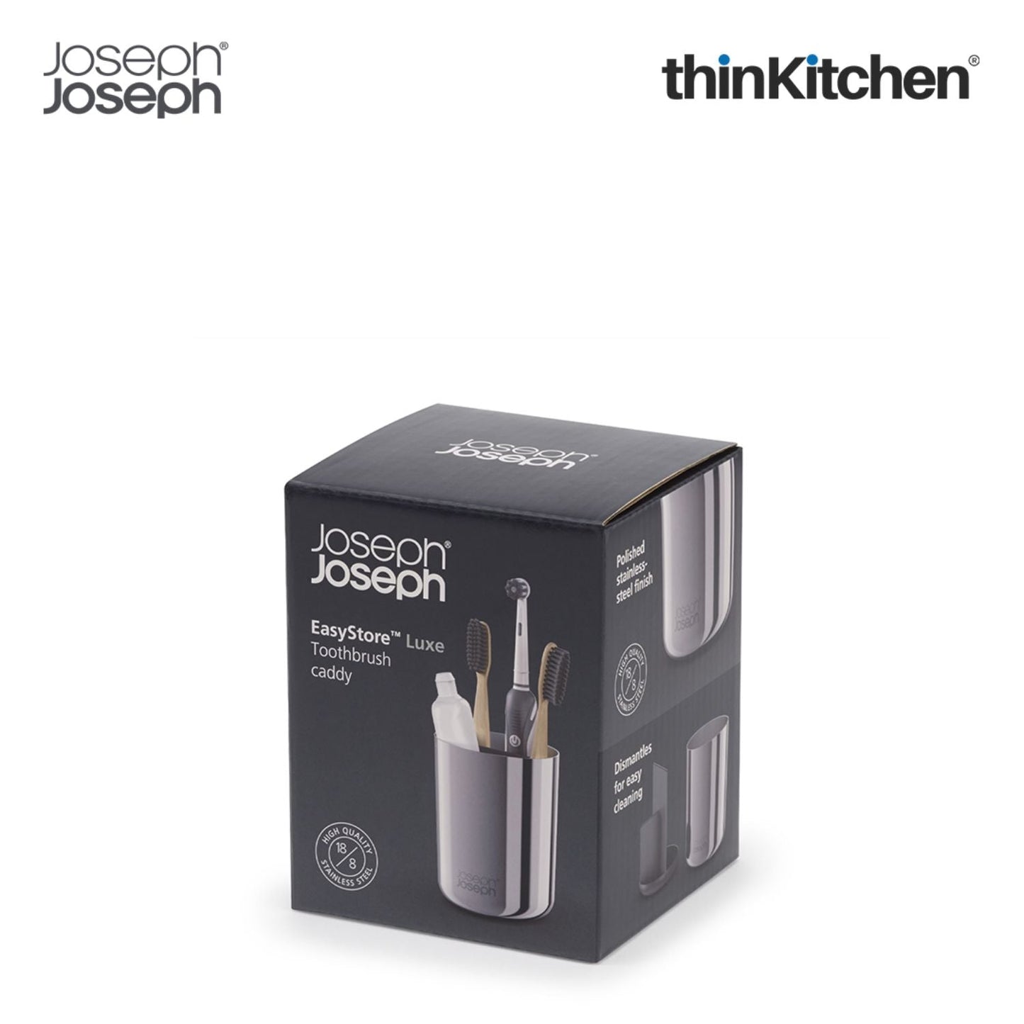 Joseph Joseph EasyStore Luxe Quick-drain Stainless-steel: Soap Dish x Toothbrush Caddy Combo set