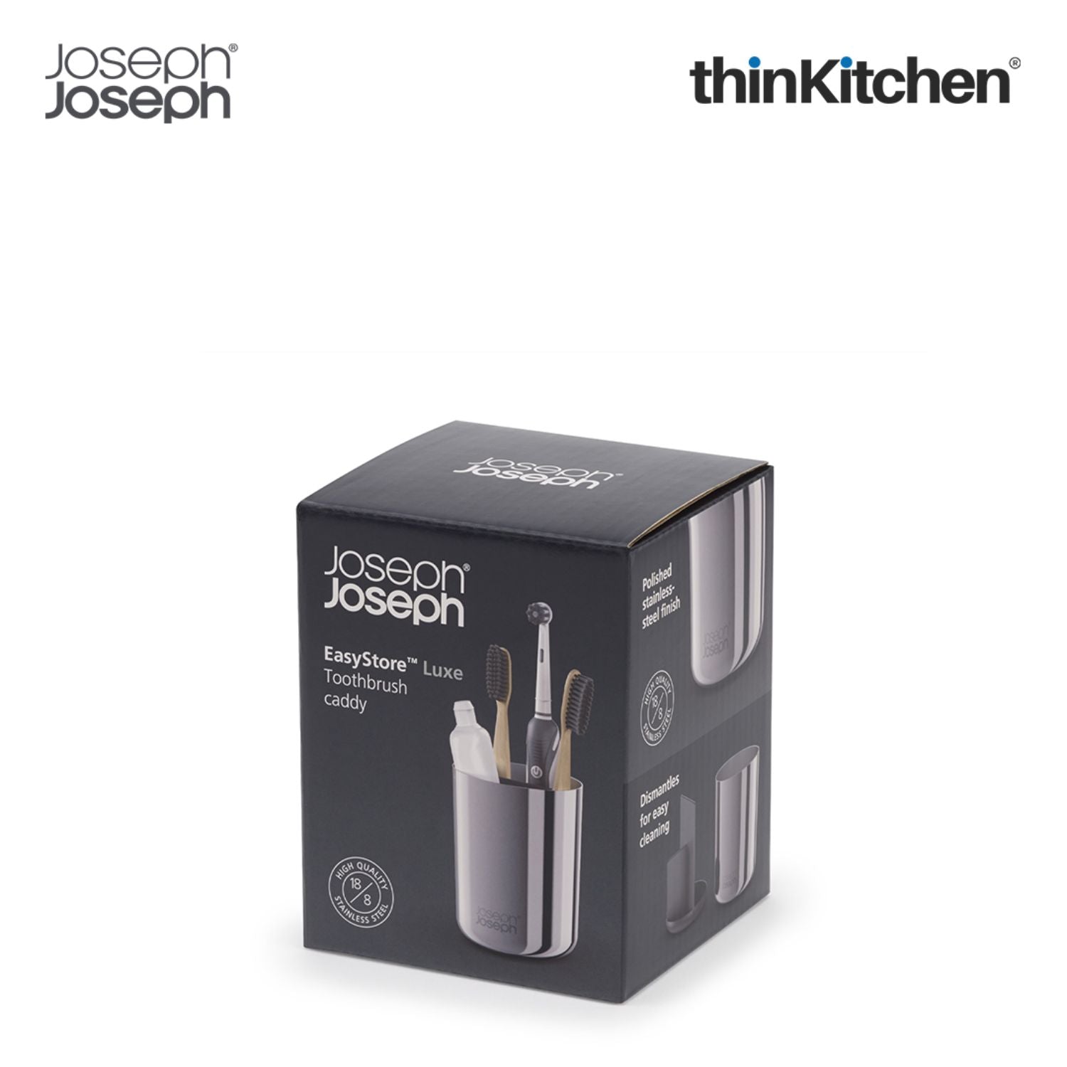Joseph Joseph EasyStore Luxe Quick-drain Stainless-steel: Soap Dish x Toothbrush Caddy Combo set - 14