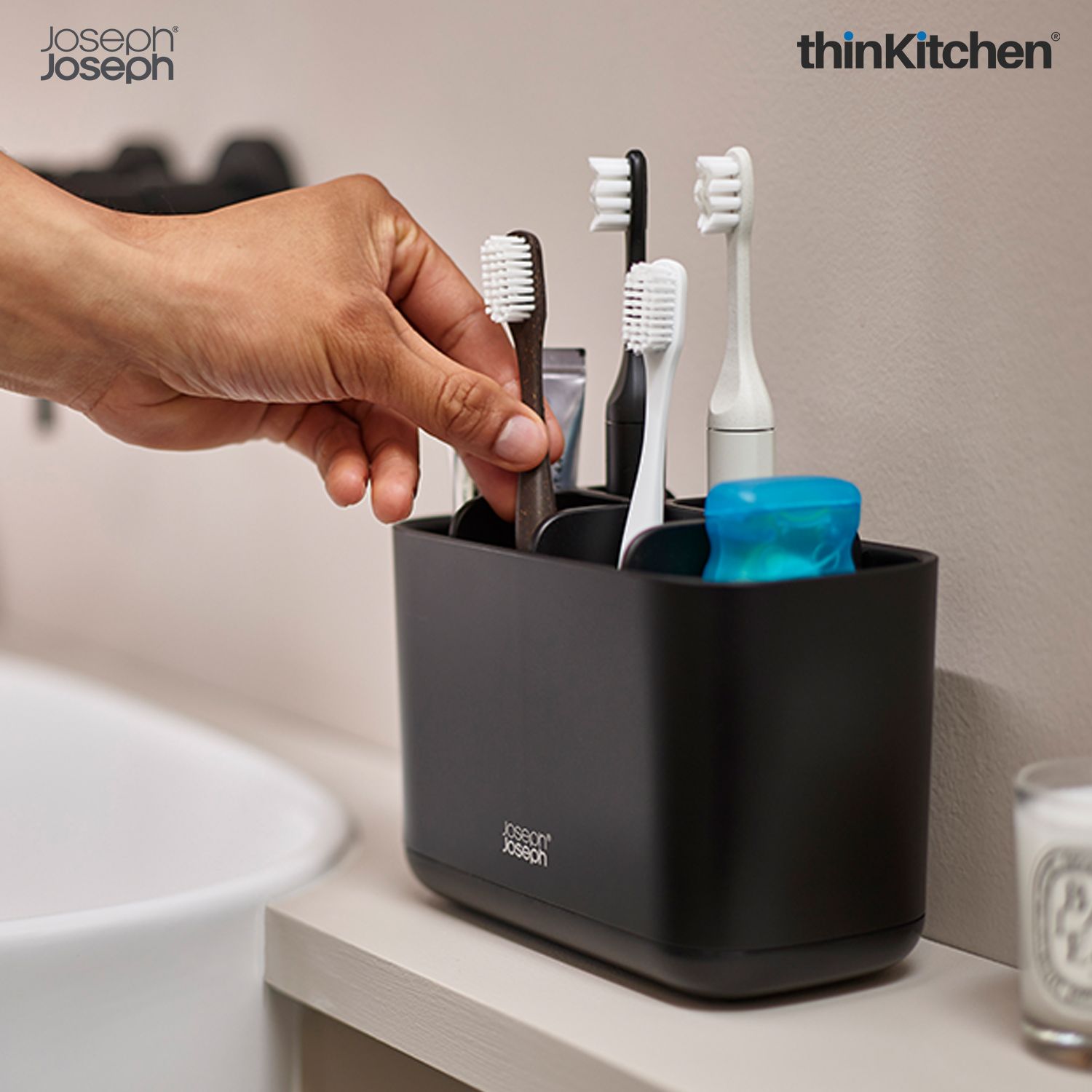 Joseph Joseph EasyStore Large Toothbrush Caddy with Matt Black Finish - 2
