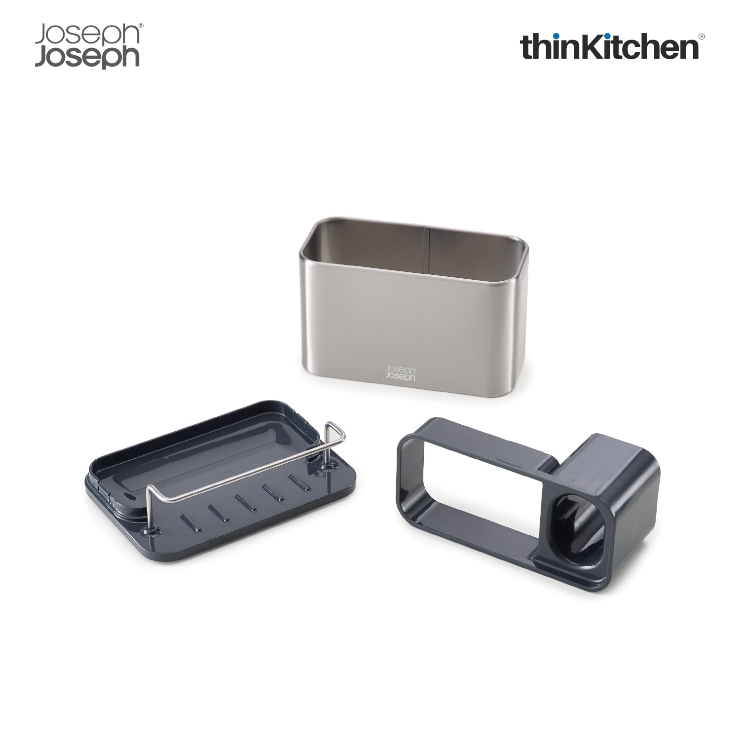 Joseph Joseph Kitchen Sink Caddy With Sponge Holder – Grey | Compact Sink Organiser With Drainage & Cloth Rail | Kitchen Sink Tidy - 3