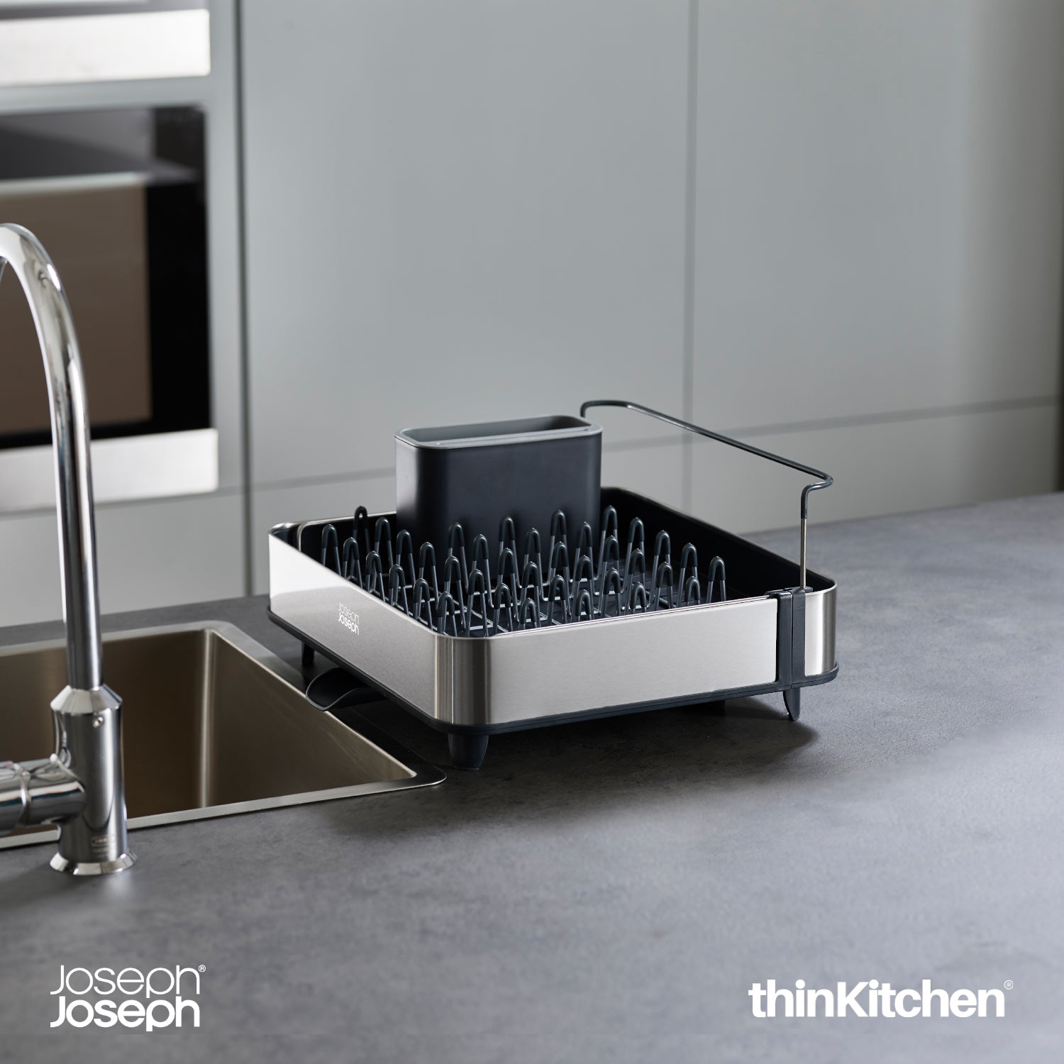 Joseph Joseph Extend Steel Dish Rack x Surface™ Large Sink Caddy  with Sponge Holder, Grey combo set - 6