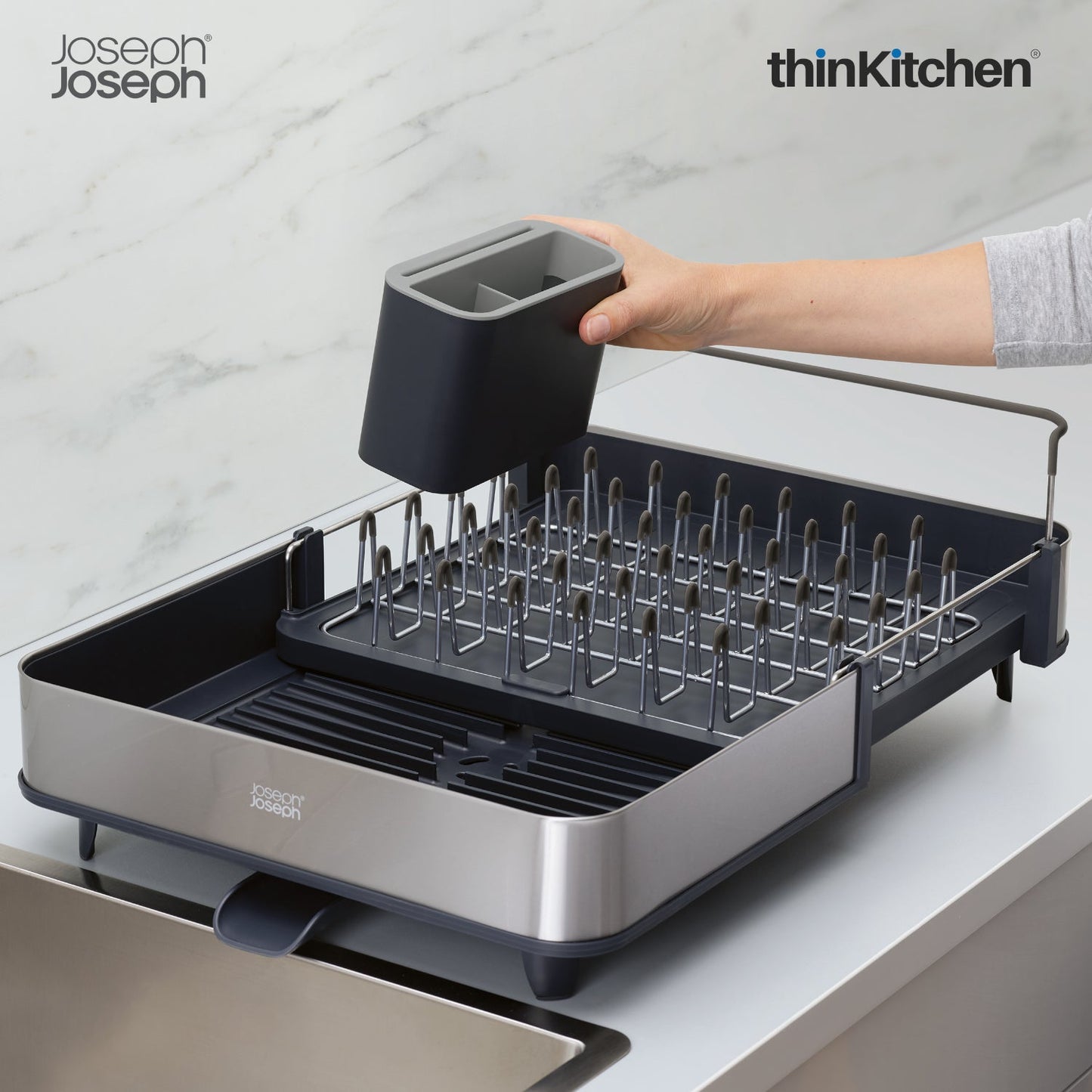 Joseph Joseph Extend Steel Dish Rack x Surface™ Large Sink Caddy  with Sponge Holder, Grey combo set