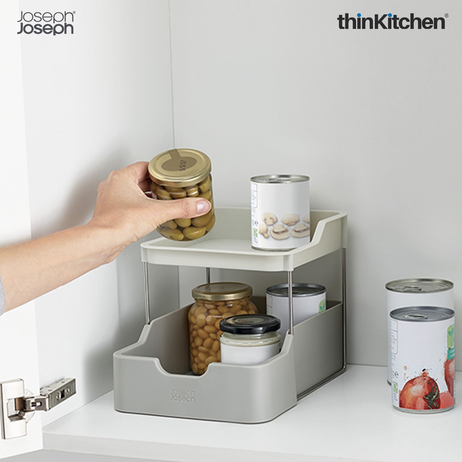 Joseph Joseph Duo 2-tier Cupboard Organiser with Drawer - 1