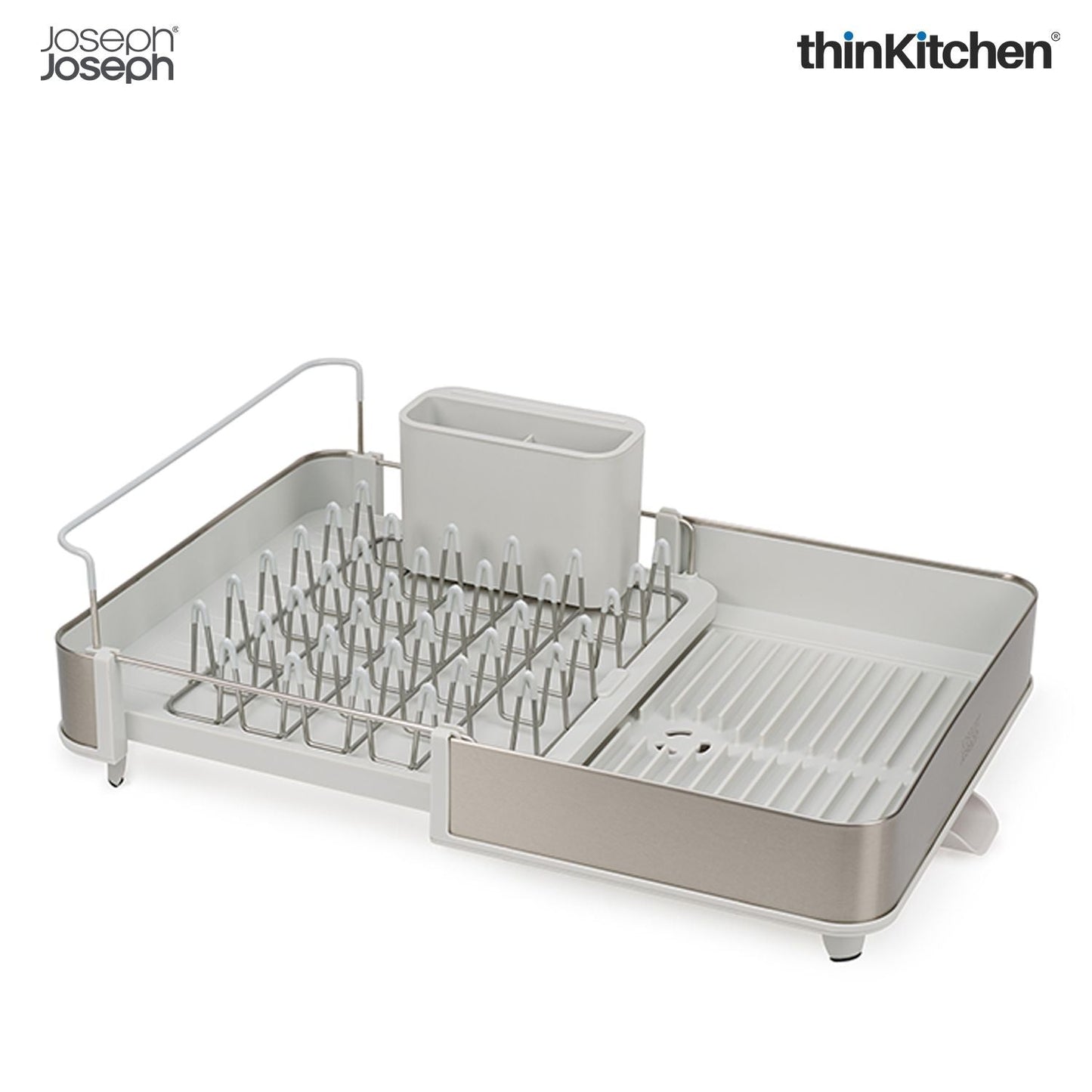 Joseph Joseph Extend™ Steel Expandable Dish Rack – Stone | Premium Kitchen Dish Drainer Rack with Spout, Cutlery Holder & Plate Organizer | Durable Stainless Steel Kitchen Drying Rack
