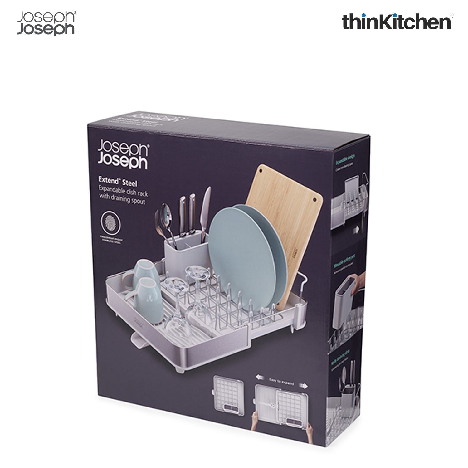 Joseph Joseph Extend™ Steel Expandable Dish Rack – Stone | Premium Kitchen Dish Drainer Rack with Spout, Cutlery Holder & Plate Organizer | Durable Stainless Steel Kitchen Drying Rack - 9