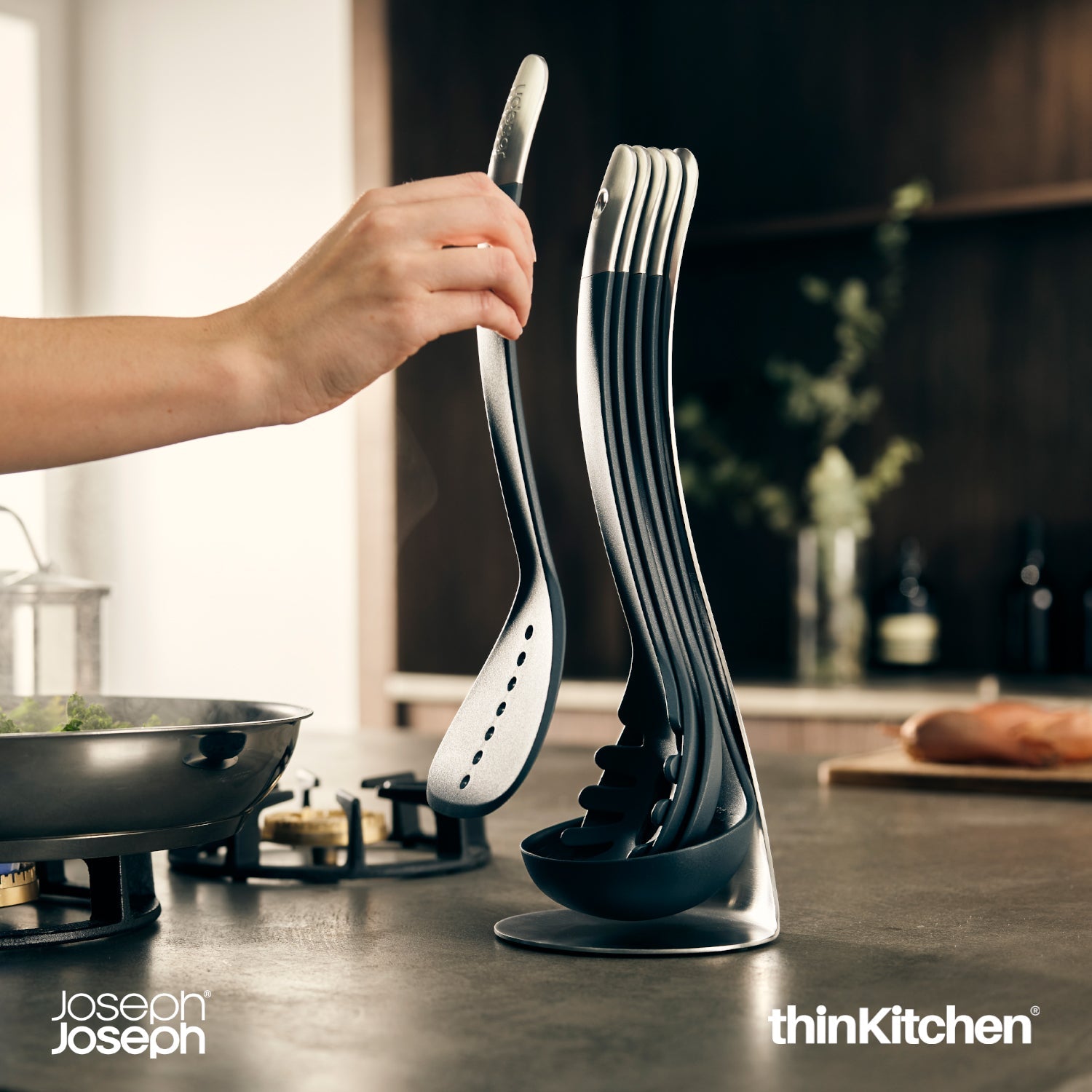 Joseph Joseph Nest 5-Piece Utensils Set with Magnetic Storage Stand – Grey | Premium Stacking Kitchen Tools with Heat-Resistant Nylon & Stainless-Steel Handles - 10