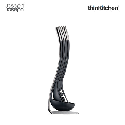 Joseph Joseph Nest 5-Piece Utensils Set with Magnetic Storage Stand – Grey | Premium Stacking Kitchen Tools with Heat-Resistant Nylon & Stainless-Steel Handles