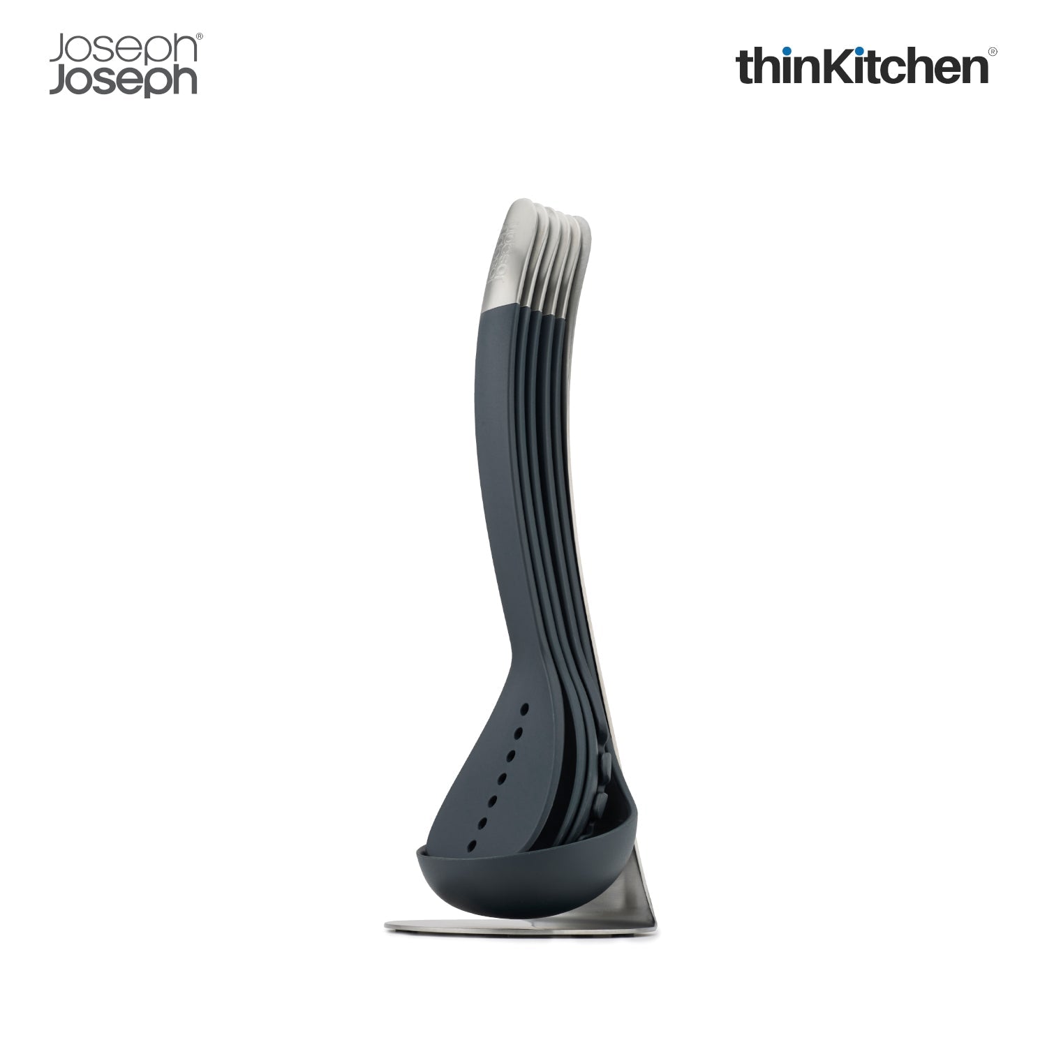 Joseph Joseph Nest 5-Piece Utensils Set with Magnetic Storage Stand – Grey | Premium Stacking Kitchen Tools with Heat-Resistant Nylon & Stainless-Steel Handles - 8