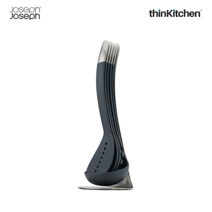 Joseph Joseph Nest 5-Piece Utensils Set with Magnetic Storage Stand – Grey | Premium Stacking Kitchen Tools with Heat-Resistant Nylon & Stainless-Steel Handles