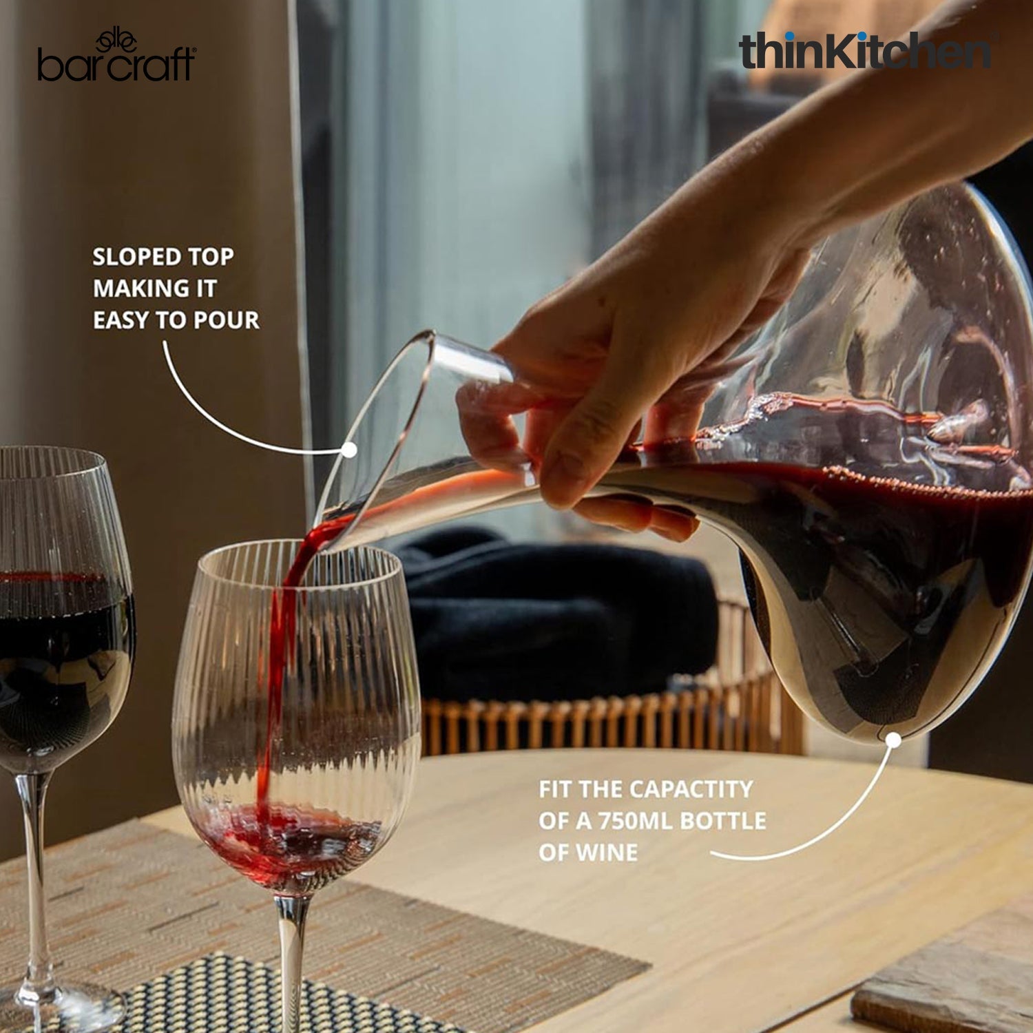 BarCraft Deluxe Glass Wine Decanter, 1.5 Litres, Gift Boxed - 1