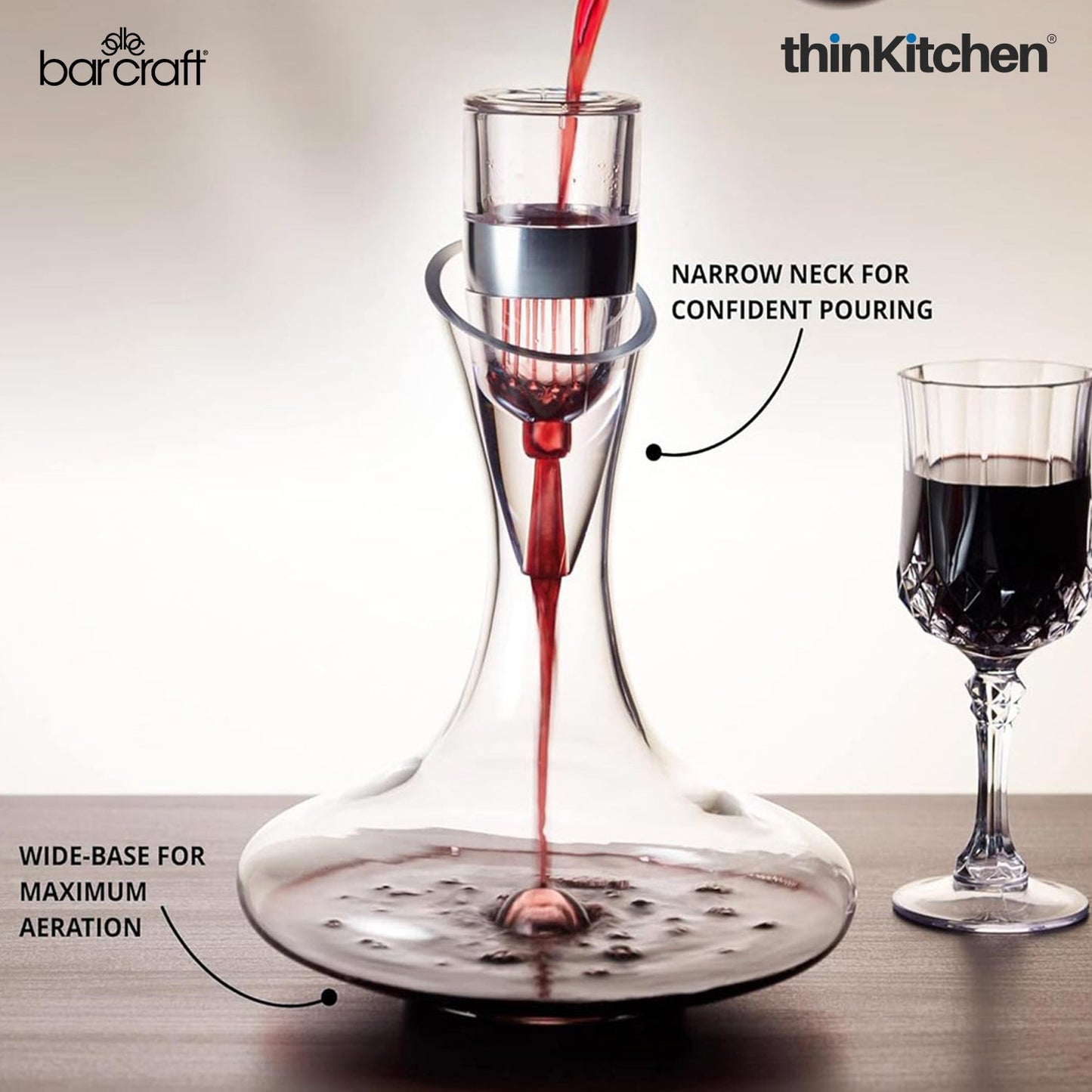 BarCraft Deluxe Glass Wine Decanter, 1.5 Litres, Gift Boxed