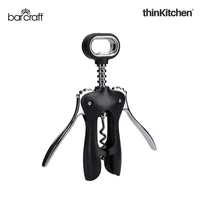 BarCraft Premium Winged Corkscrew, Heavy-Duty Zinc Alloy Wine Bottle Opener with Non-Stick Spiral, Dishwasher Safe Wine Accessories, Barware Tool - Black and Silver