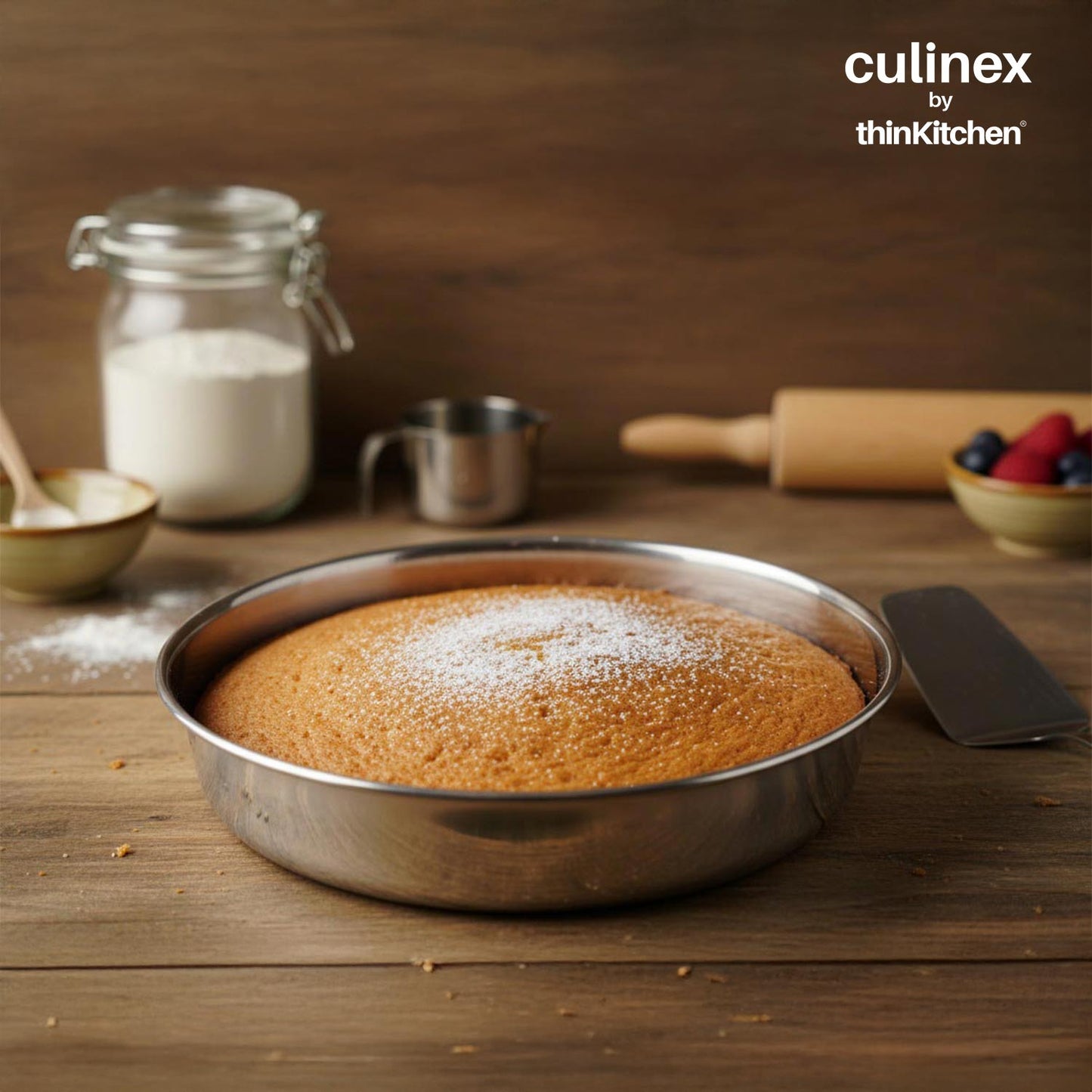 Culinex by thinKitchen Stainless Steel Round Cake Pan | Durable Baking Pan | Rust-Resistant & Easy to Clean | Ideal for Cakes, Desserts & More