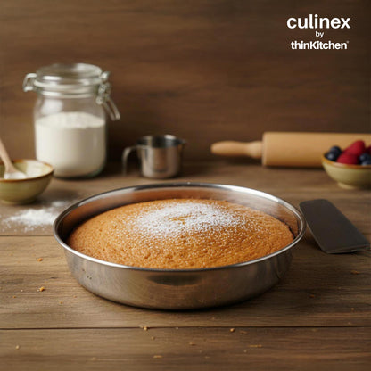 Culinex by thinKitchen Stainless Steel Round Cake Pan | Durable Baking Pan | Rust-Resistant & Easy to Clean | Ideal for Cakes, Desserts & More